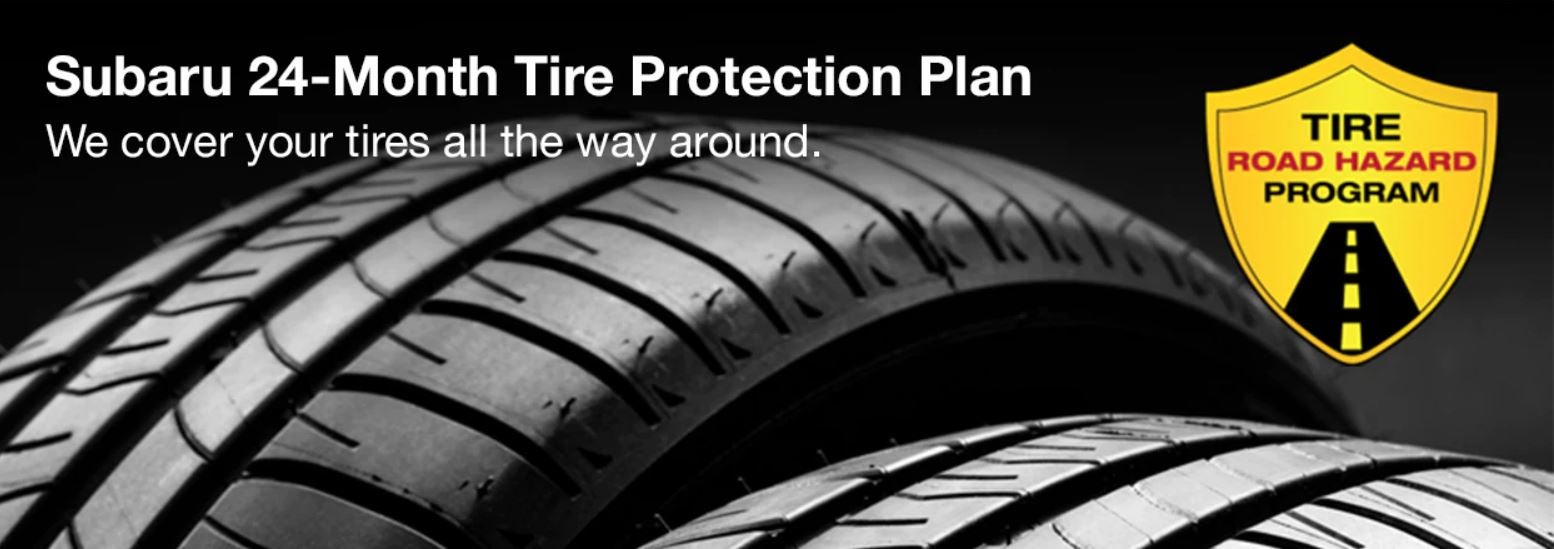 Subaru tire with 24-Month Tire Protection and road hazard program logo. | Romano Subaru in Syracuse NY
