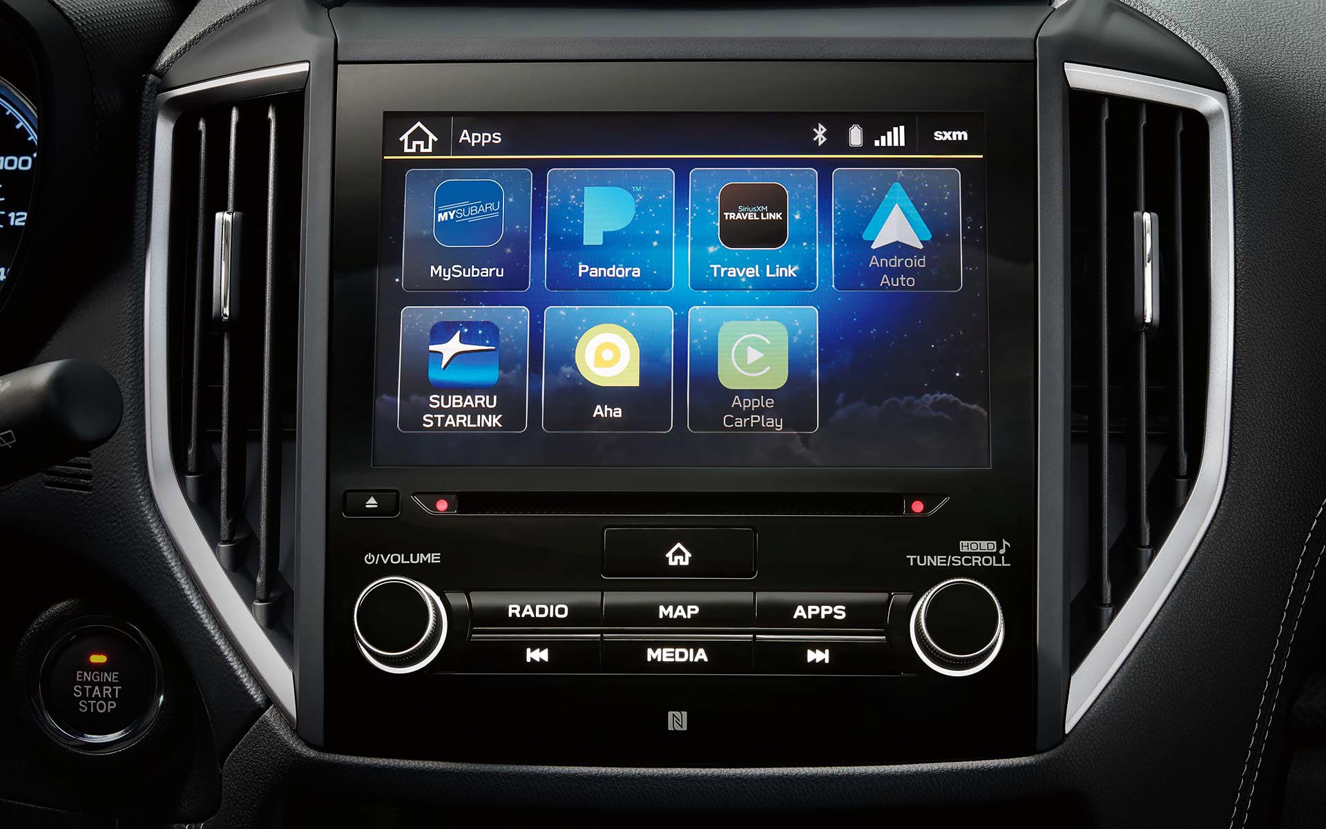 A close-up of the SUBARU STARLINK Multimedia touchscreen on the 2022 Forester. | Romano Subaru in Syracuse NY