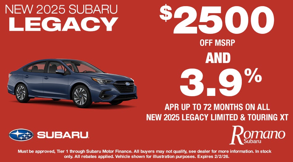 $2500 OFF MSRP AND Special APR on New 2025 Legacy Limited & Touring XT