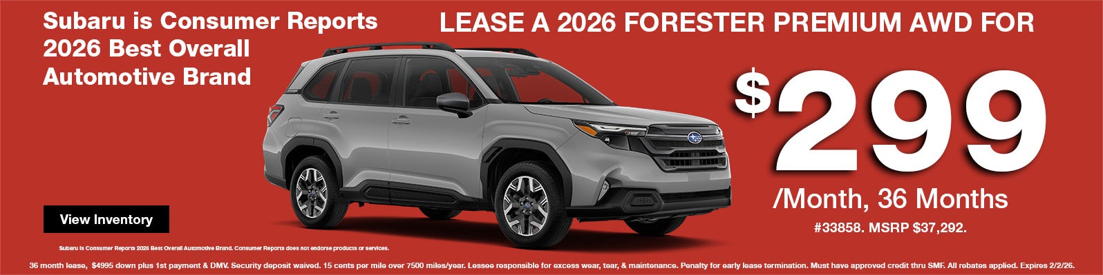 New 2026 Forester Premium Lease