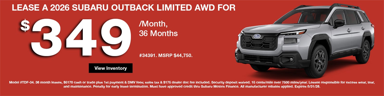 New 2026 Subaru Outback LTD Lease