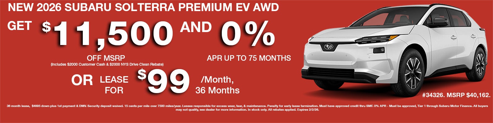 New 2026 Subaru Solterra Premium EV $99/Mo Lease