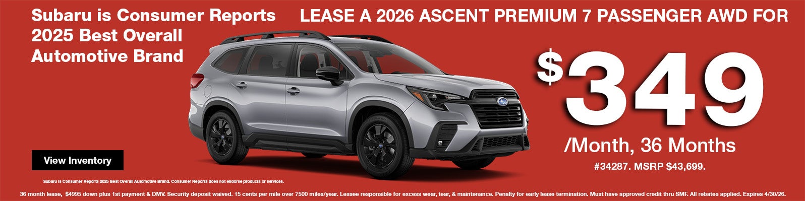New 2026 Subaru Ascent Premium Lease