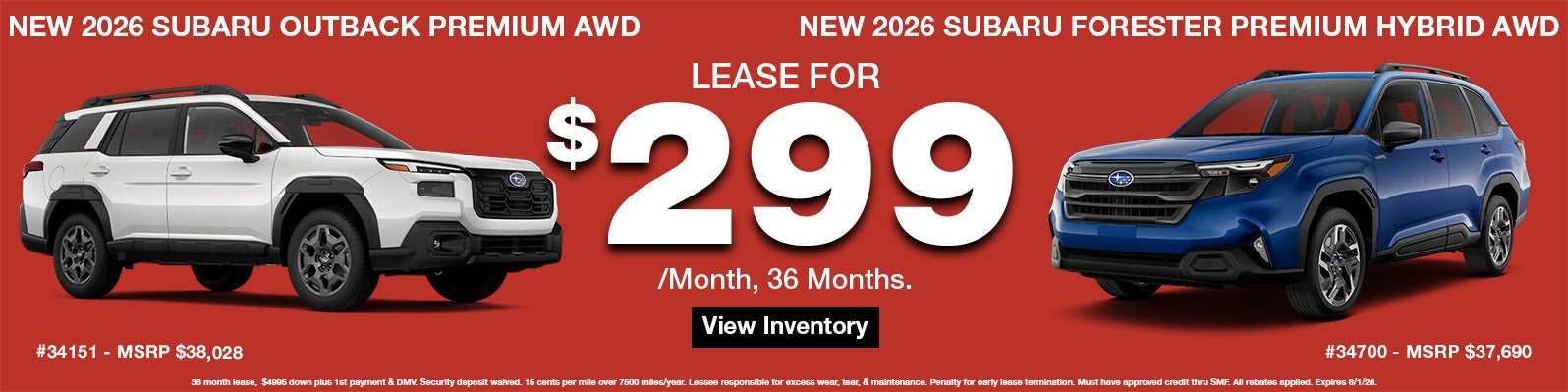 New 2026 Subaru Forester Hybrid and Outback Leases